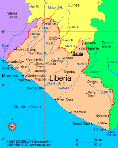 Map of Liberia-Click to Wikipeida Information