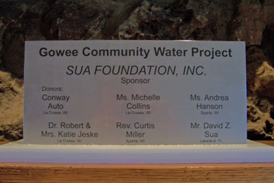 Gowee Water Project Placque